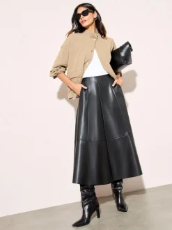Friends Like These Faux Leather Midi Skirt Black Discount