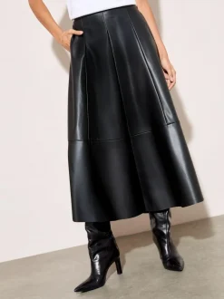 Friends Like These Faux Leather Midi Skirt Black Discount