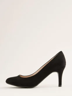 Friends Like These Wide Fit Low Stiletto Heel Round Toe Faux Suede Court Shoes Black Clearance