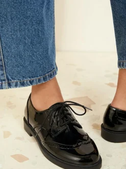 Friends Like These Black Standard Fit Flat Comfort Lace Up Patent Faux Leather Brogue Shoes Online