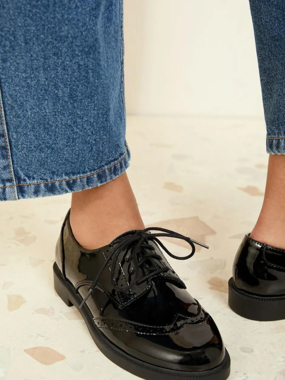 Friends Like These Black Standard Fit Flat Comfort Lace Up Patent Faux Leather Brogue Shoes Online