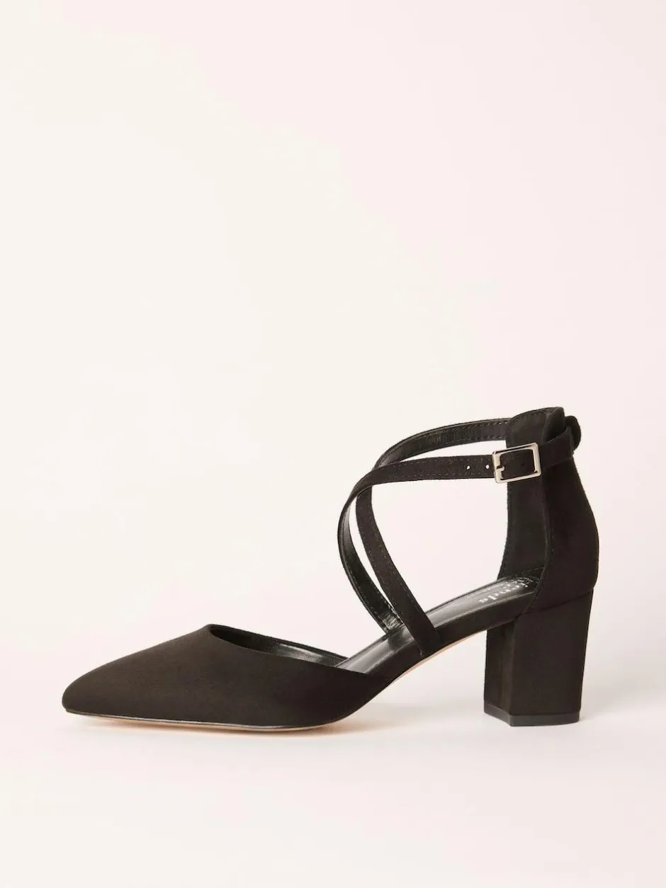 Friends Like These Wide Fit Block Heel Cross Strap Court Shoes Black New