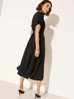 Friends Like These Ruched Short Sleeve Belted Midi Dress Black Outlet