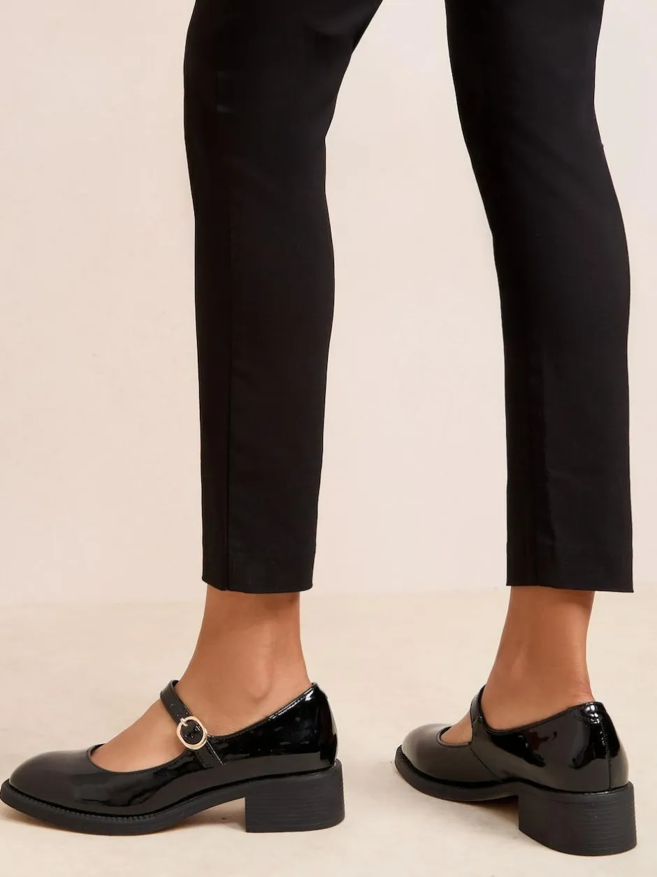 Friends Like These Black Low Block Heel Buckle Patent Faux Leather Maryjane Shoes Hot