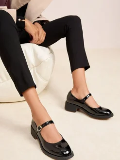 Friends Like These Black Low Block Heel Buckle Patent Faux Leather Maryjane Shoes Hot