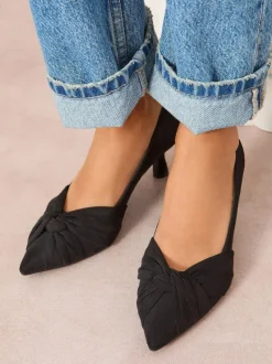 Friends Like These Standard Fit Twist Detail Kitten Heel Faux Suede Courts Black Clearance