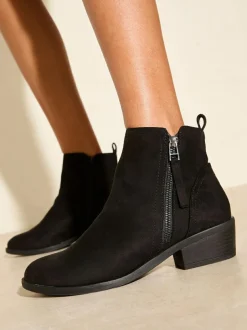 Friends Like These Standard fit Mid Block Heel Side Zip Faux Suede Cuban Boots Black Outlet