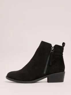 Friends Like These Standard fit Mid Block Heel Side Zip Faux Suede Cuban Boots Black Outlet
