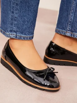 Friends Like These Black Wide Fit Comfort Patent Faux Leather Flat Ballerina Shoes Sale