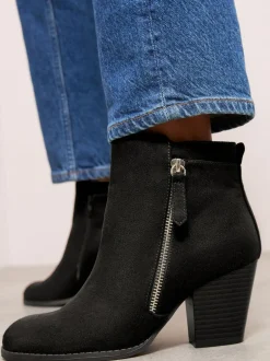 Friends Like These Wide Fit Stacked Heel Faux Suede Cuban Ankle Boots Black