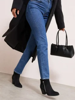 Friends Like These Wide Fit Stacked Heel Faux Suede Cuban Ankle Boots Black