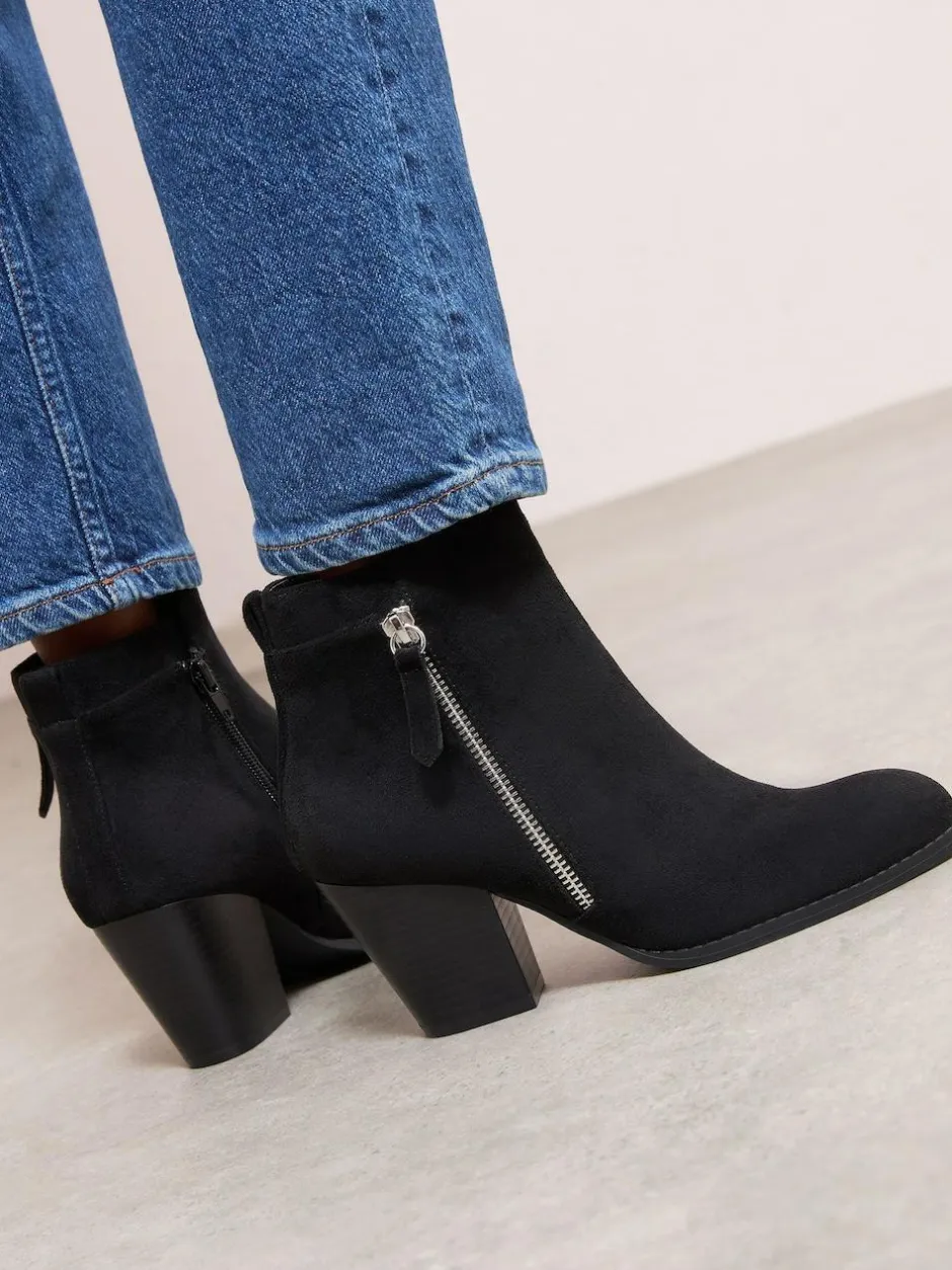 Friends Like These Wide Fit Stacked Heel Faux Suede Cuban Ankle Boots Black