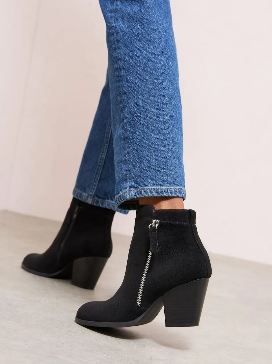 Friends Like These Wide Fit Stacked Heel Faux Suede Cuban Ankle Boots Black
