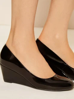 Friends Like These Wide Fit Mid Wedge Round Toe Court Shoes Black Sale