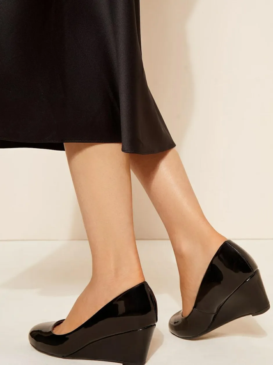 Friends Like These Wide Fit Mid Wedge Round Toe Court Shoes Black Sale