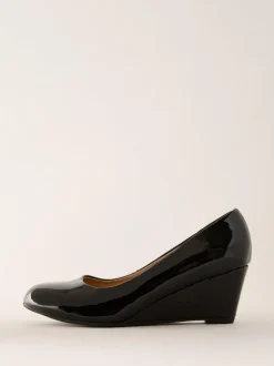 Friends Like These Wide Fit Mid Wedge Round Toe Court Shoes Black Sale