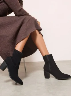Friends Like These Faux Suede Mid Heel Western Style Smart Sock Ankle Boots Black Discount