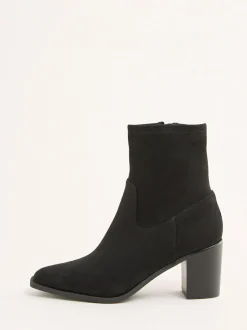 Friends Like These Faux Suede Mid Heel Western Style Smart Sock Ankle Boots Black Discount