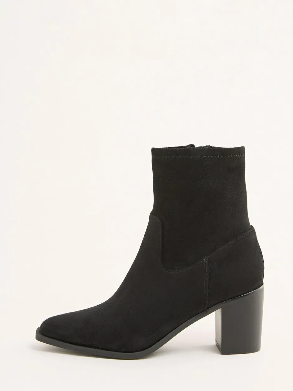 Friends Like These Faux Suede Mid Heel Western Style Smart Sock Ankle Boots Black Discount