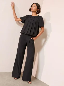 Friends Like These Short Sleeve Bubble Hem Pleated Blouse Black Online