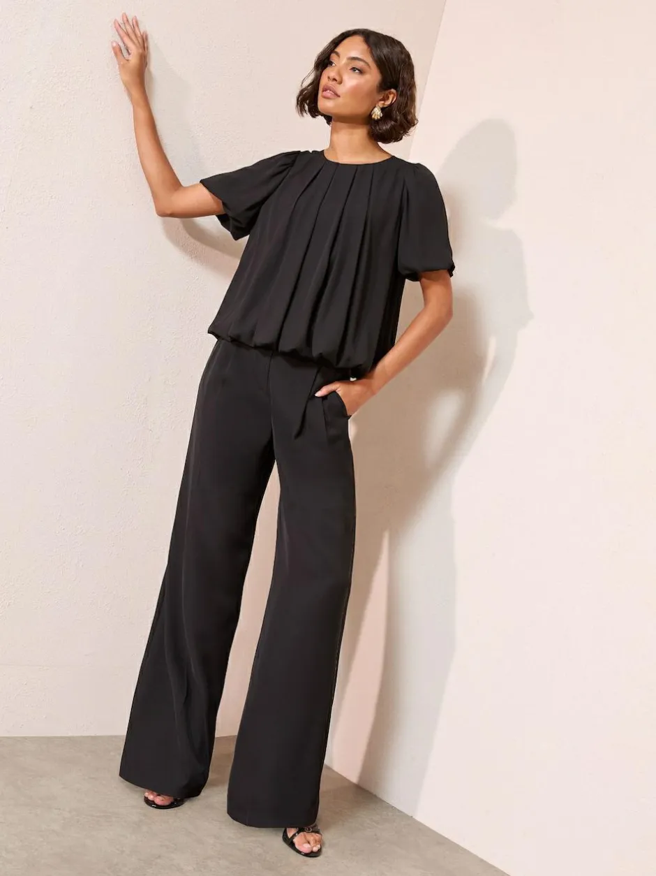 Friends Like These Short Sleeve Bubble Hem Pleated Blouse Black Online