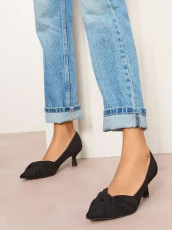Friends Like These Black Wide Fit Twist Detail Kitten Heel Faux Suede Courts New