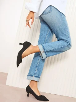 Friends Like These Black Wide Fit Twist Detail Kitten Heel Faux Suede Courts New