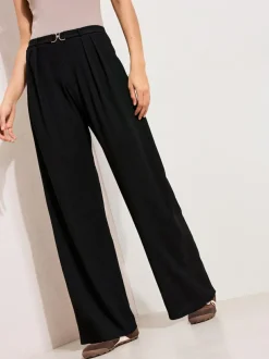 Friends Like These Petite Crinkle Jersey Wide Leg Trousers with Buckle Front Black Sale