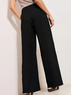Friends Like These Petite Crinkle Jersey Wide Leg Trousers with Buckle Front Black Sale