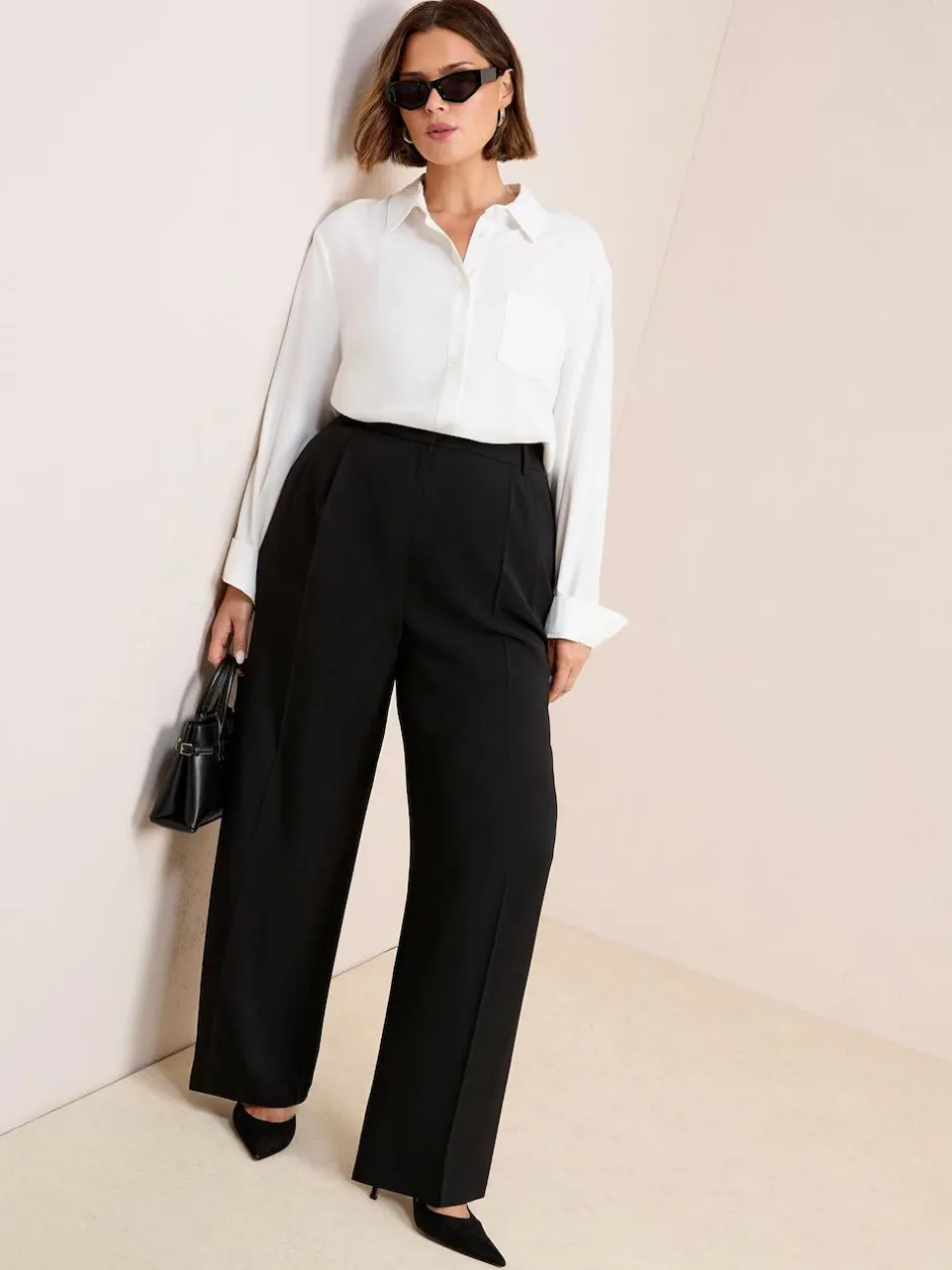 Friends Like These Curve Premium Elastic Back Tailored Wide Leg Trousers Black