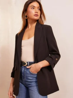 Friends Like These Petite Edge to Edge Tailored Sleeve Detail Blazer Black