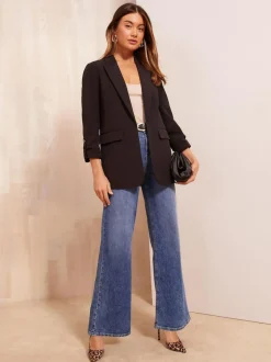 Friends Like These Petite Edge to Edge Tailored Sleeve Detail Blazer Black