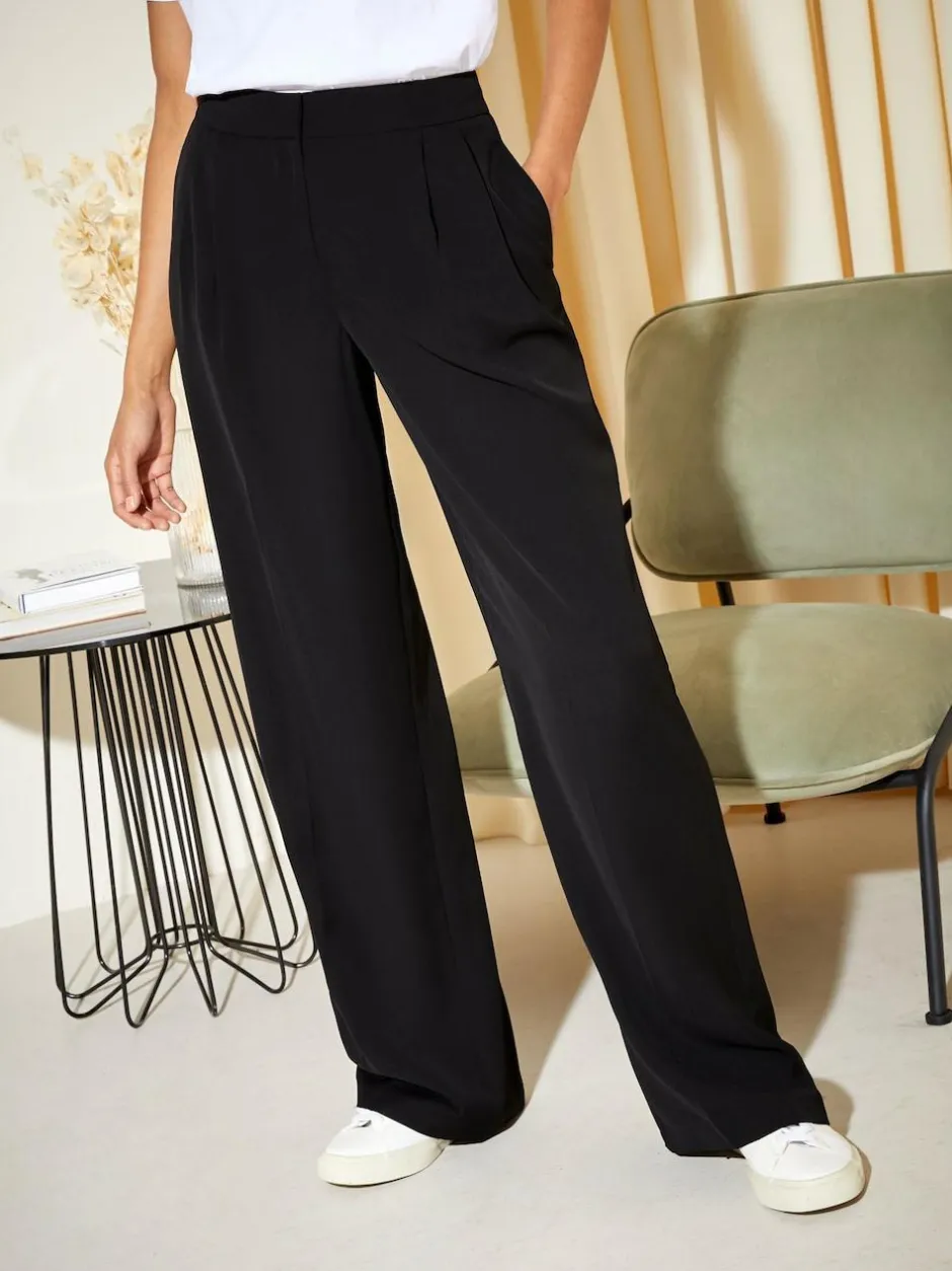 Friends Like These Black Premium Elastic Back Tailored Wide Leg Trousers New