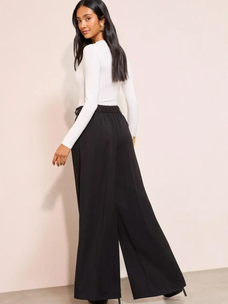 Friends Like These Adjustable Waist Premium Wide Leg Trousers Black Discount