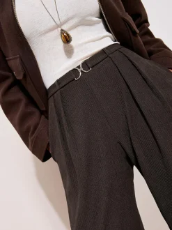 Friends Like These Petite Crinkle Jersey Wide Leg Trousers with Buckle Front Brown Sale