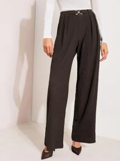 Friends Like These Petite Crinkle Jersey Wide Leg Trousers with Buckle Front Brown Sale