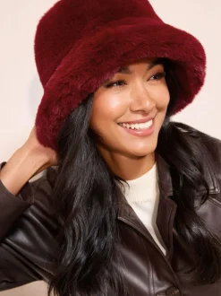 Friends Like These Faux Fur Bucket Hat Burgundy Red Online
