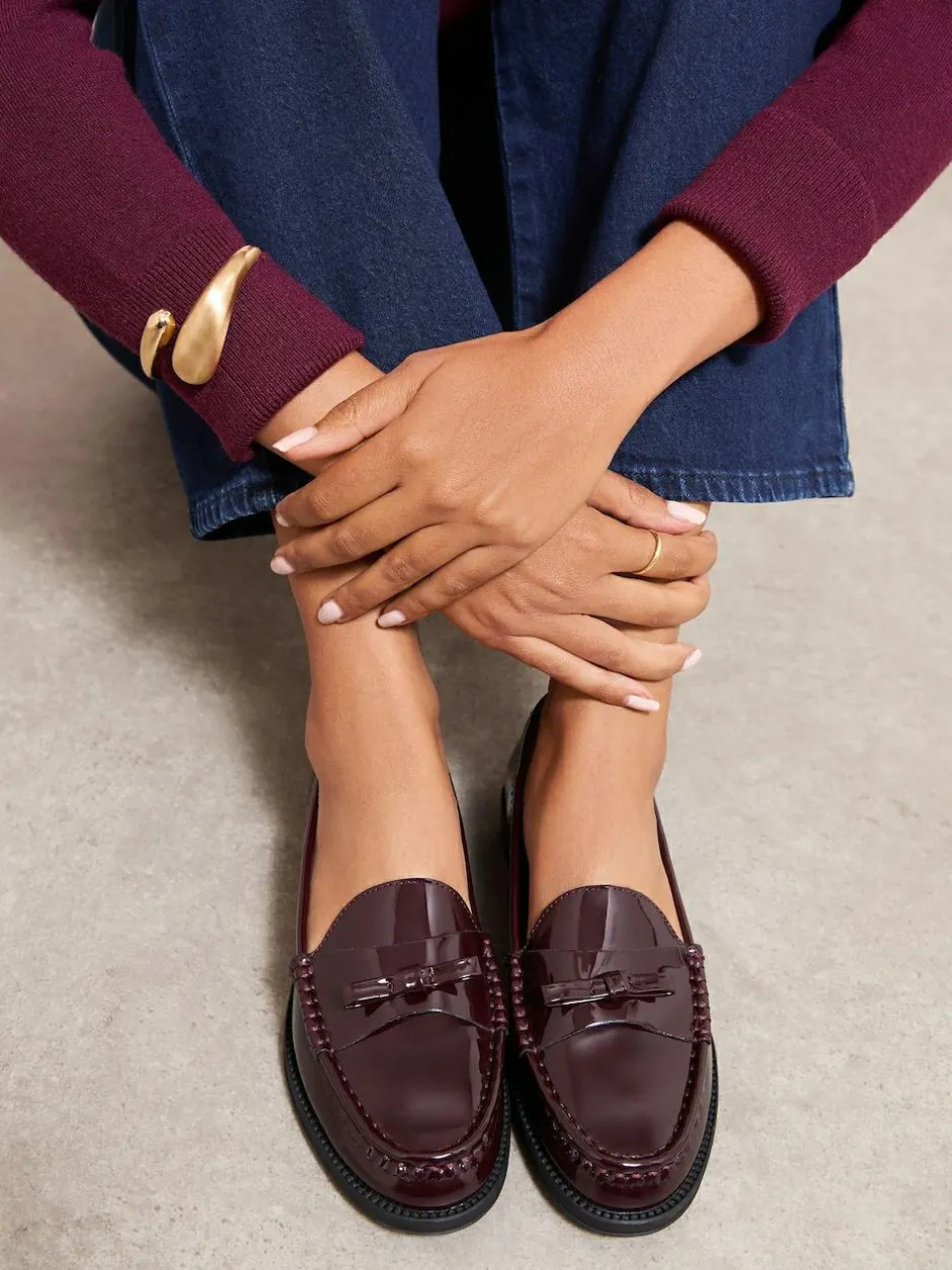 Friends Like These Patent Faux Leather Comfort Bow Smart Loafers Burgundy Red Outlet