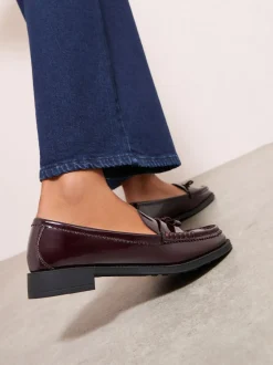 Friends Like These Patent Faux Leather Comfort Bow Smart Loafers Burgundy Red Outlet