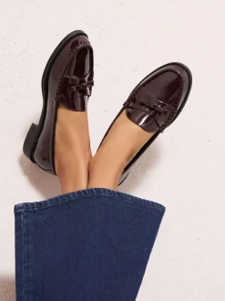 Friends Like These Patent Faux Leather Comfort Bow Smart Loafers Burgundy Red Outlet