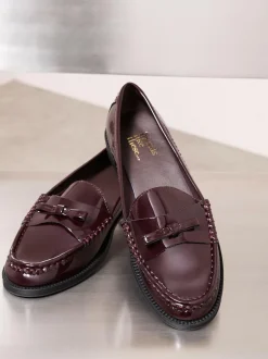 Friends Like These Patent Faux Leather Comfort Bow Smart Loafers Burgundy Red Outlet
