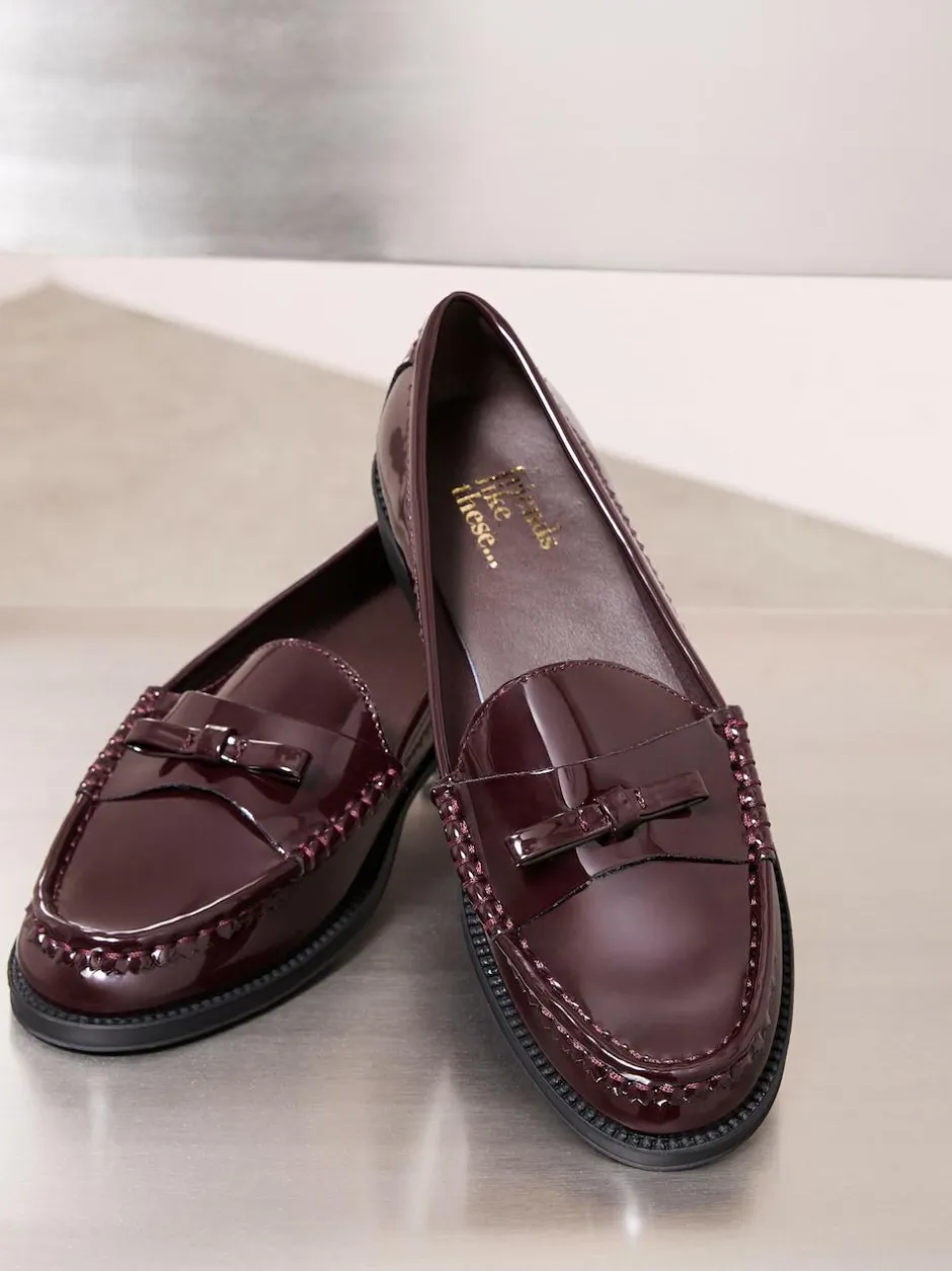 Friends Like These Patent Faux Leather Comfort Bow Smart Loafers Burgundy Red Outlet