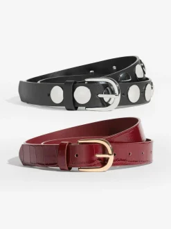 Friends Like These Studded Belts 2 Pack Burgundy and Black Clearance