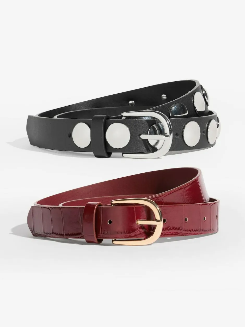 Friends Like These Studded Belts 2 Pack Burgundy and Black Clearance
