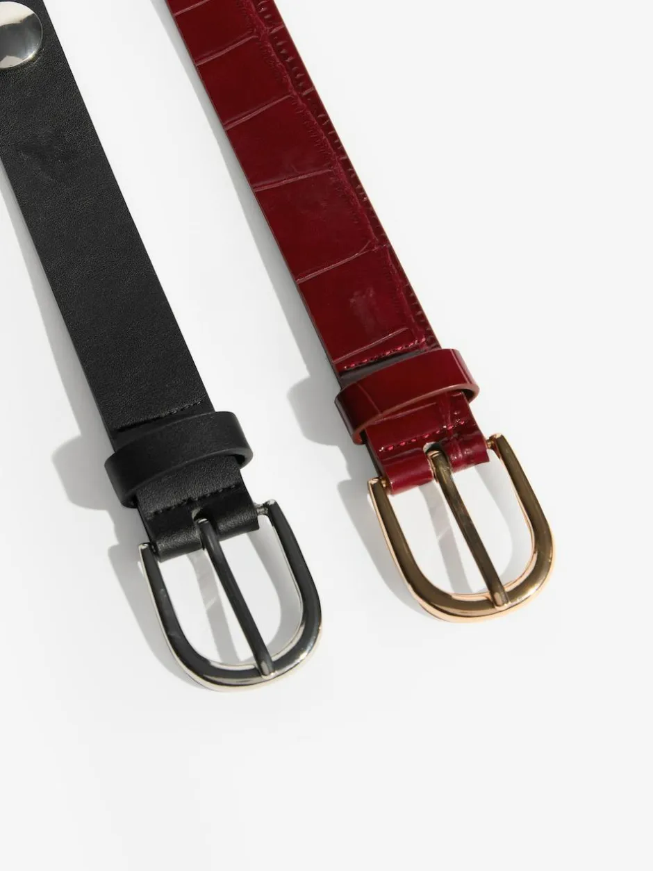 Friends Like These Studded Belts 2 Pack Burgundy and Black Clearance