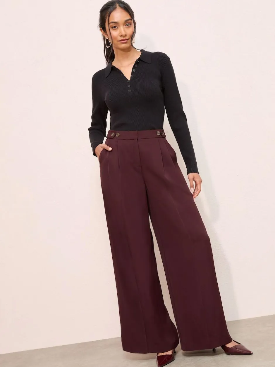 Friends Like These Adjustable Waist Premium Wide Leg Trousers Burgundy Online