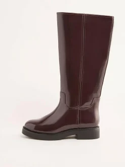 Friends Like These Standard fit Faux Leather Casual Flat Pull On Knee High Long Riding Boots Burgundy Red