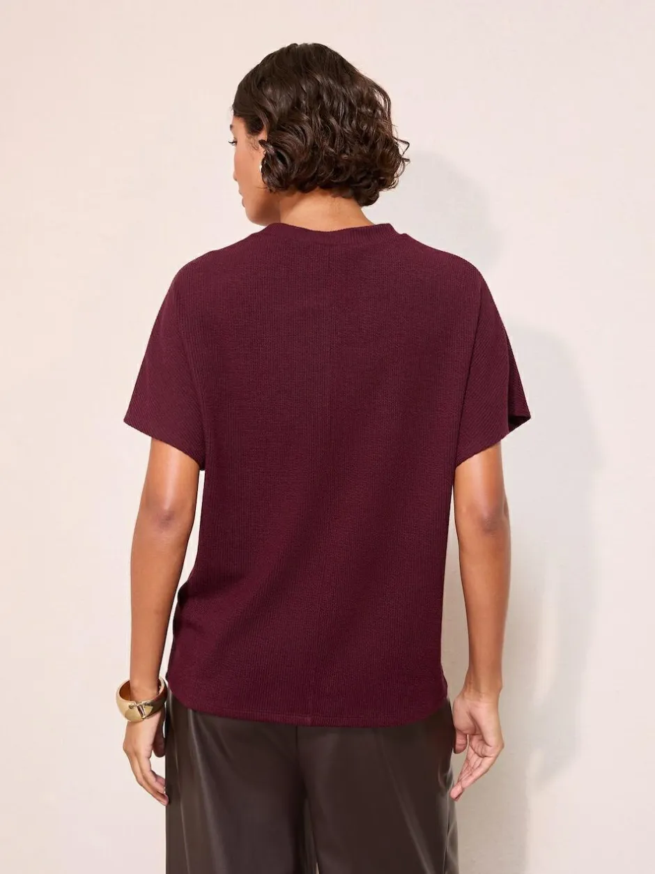 Friends Like These Button Detail Short Sleeve Top Burgundy New