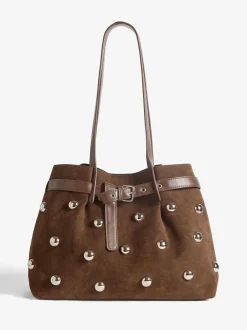 Friends Like These Chocolate Brown Faux Suede Studded Tote Bag Best