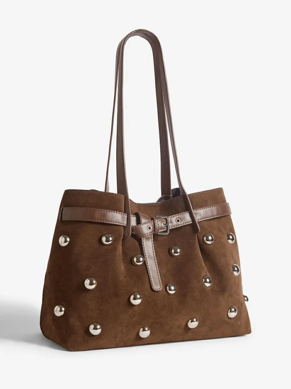 Friends Like These Chocolate Brown Faux Suede Studded Tote Bag Best